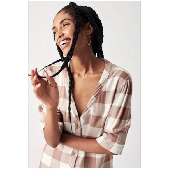 Faherty Helena Shirtdress Midi Dress Brownie Buffalo Plaid XL NWT - Picture 4 of 5